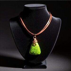 Handmade Copper Wrapped Green Agate Pendant • Vegan Suede • Boho Necklace